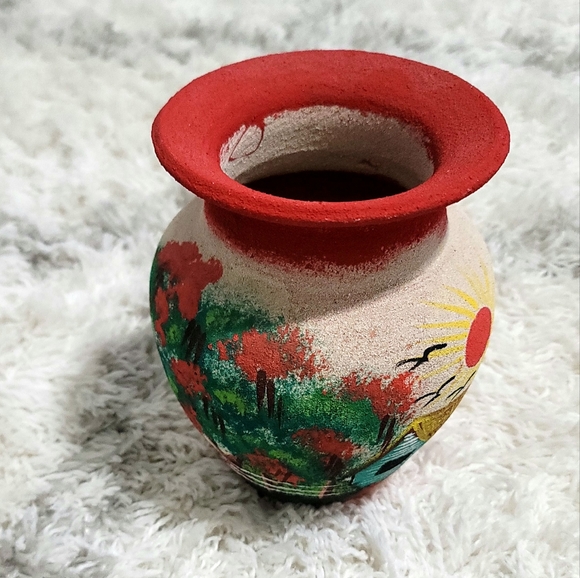 Vintage Hand-Painted Terracotta Clay Pot Vase - Picture 7 of 9